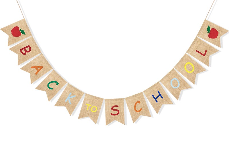 Uniwish Back to School Banner Burlap Apple Sign First Day of School Decorations Garland Classroom Blackboard Hanging D  cor - Image 1